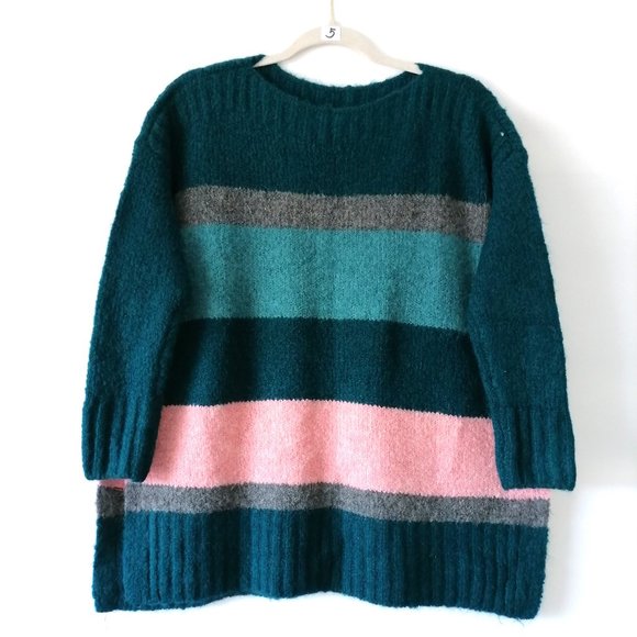 NWT Lou & Grey For Loft  Blue Drop Shoulder Striped Pullover Sweater Size XS - Picture 1 of 6